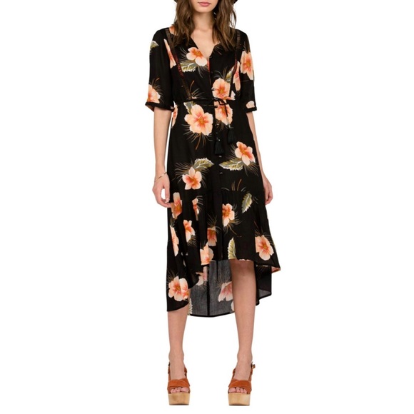 Volcom High Low Button Front Dress Small Cover-Up Floral Print Midi Length - Picture 1 of 14